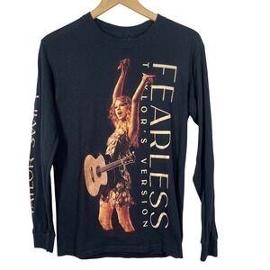 Taylor Swift Fearless Version Long Sleeve Shirt Black Graphic Tee Merch Size S